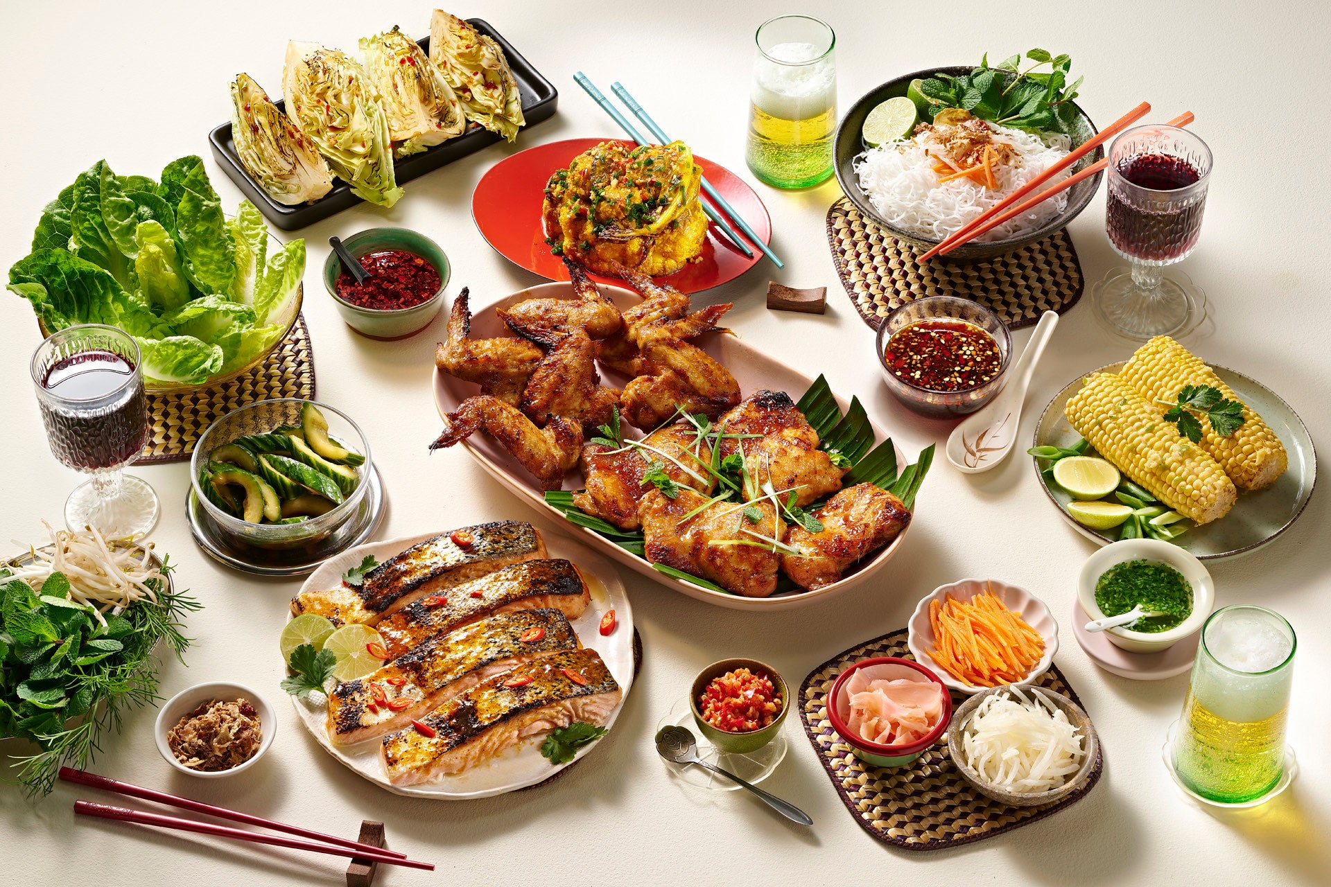 A Vietnamese feast — fresh herbs, bowls and shareable plates from Guest Chef Thuy.